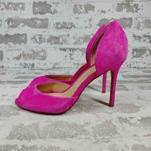Veronica Beard Gadot Pink Suede Peep Toe Stiletto Heel Pumps D661